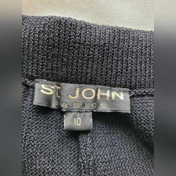 St.John Women Luxury Santana Knit Pull On Pants Wool Blend High Rise Black 10-12 - Picture 2 of 16